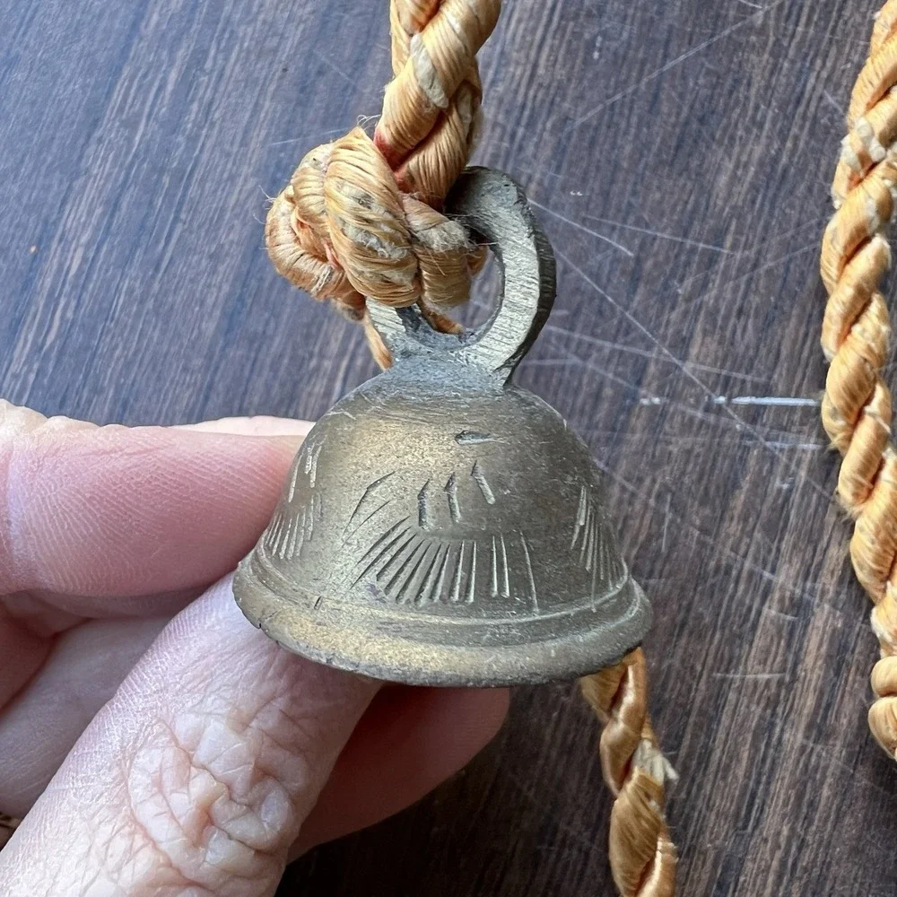 5‎ Vintage BRASS Bells On a Rope SARNA FARMHOUSE Door Chime